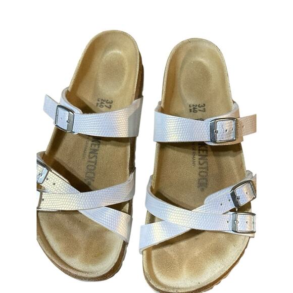 Birkenstock Shoes - Birkenstock Women's Size 37 U.S 6-6.5 Franca Birko-Flor Shiny Lizard White